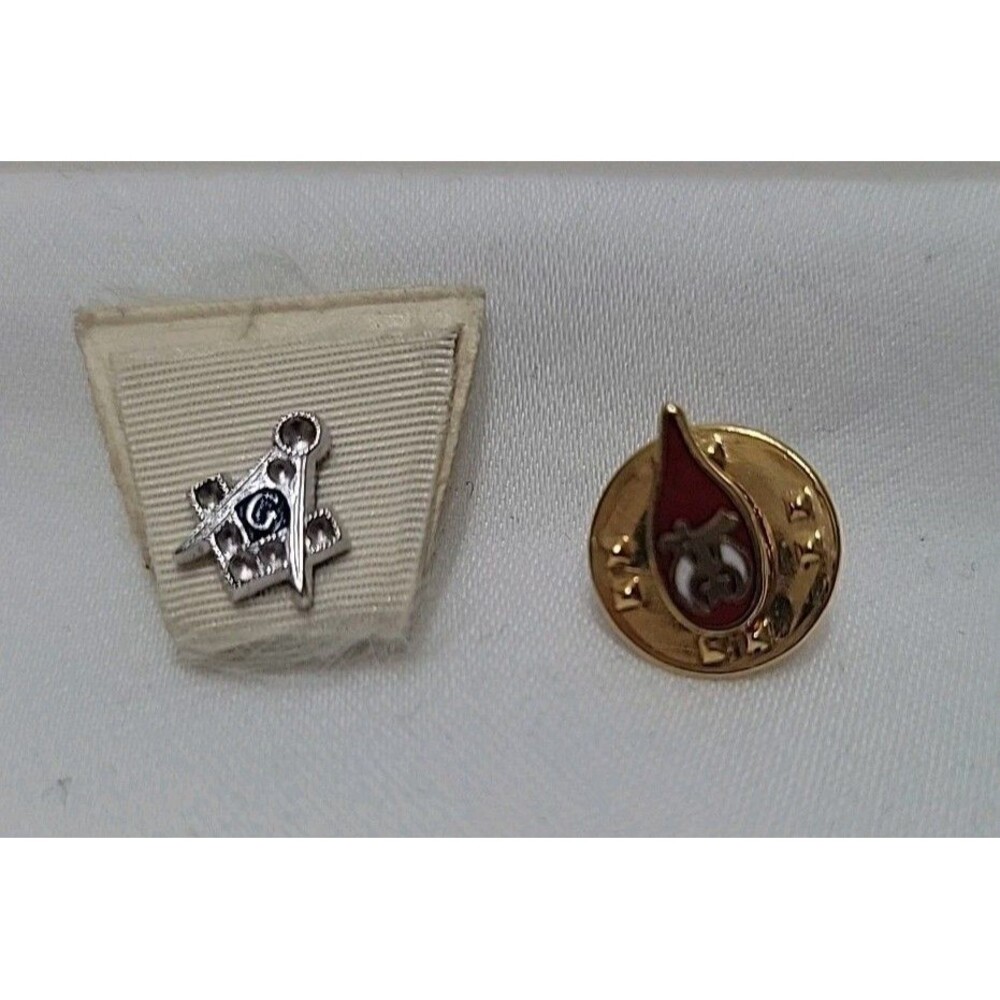 VTG Masonic Scimitar Crescent Moon and Square and Compass Lapel Pins, Sterling